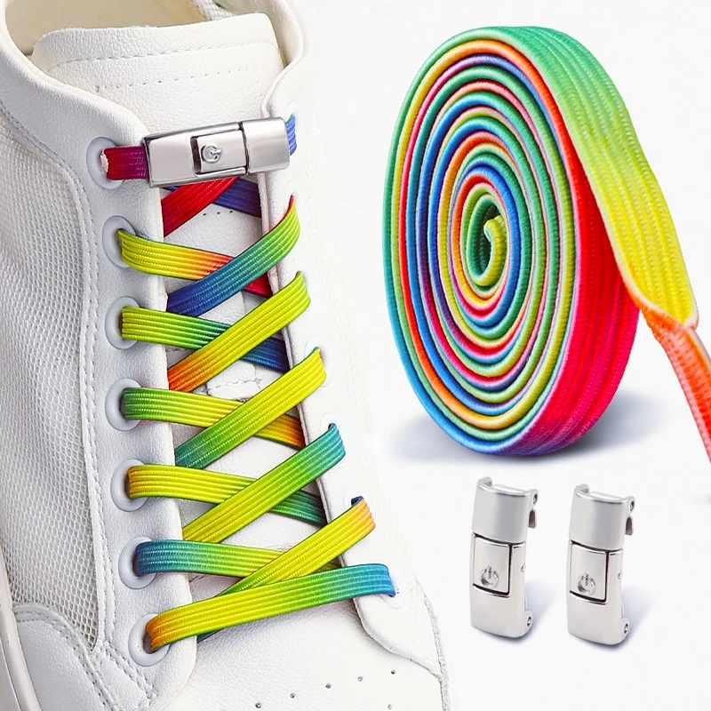 Kleurrijke glitter veters zonder strikken, elastische veters, sneakers, diamanten slot veters zonder strikken, platte veters, schoenaccessoires