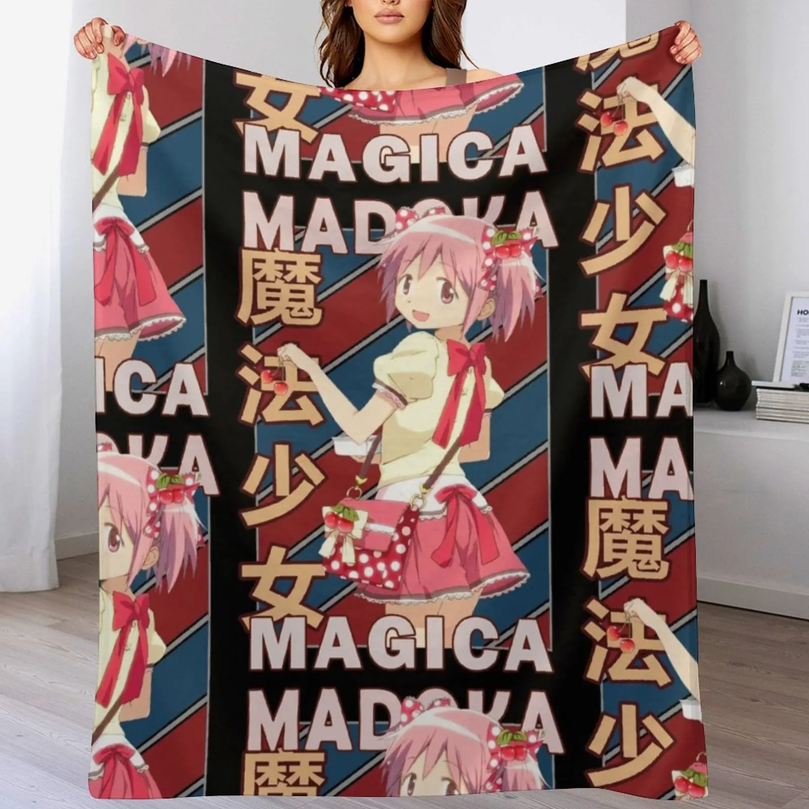

Madoka Kaname Madoka Magica Vintage Stripe Design Throw Blanket Sofa Furry blankets ands Luxury Brand Blankets