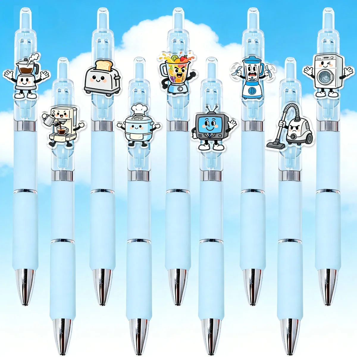 

7pcs/12pcs Blue Creative Appliance-shaped Ballpoint Pens, Portable Writing Pens with Cute Expression Appliance Design