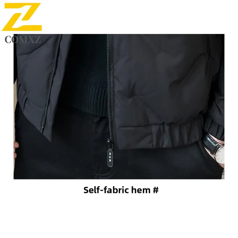 COMXZ 2025 Mens Stand Collar Puffer Jacket American style Winter Tactics Trendy Casual Outdoor Sport Waterproof Windproof Coat