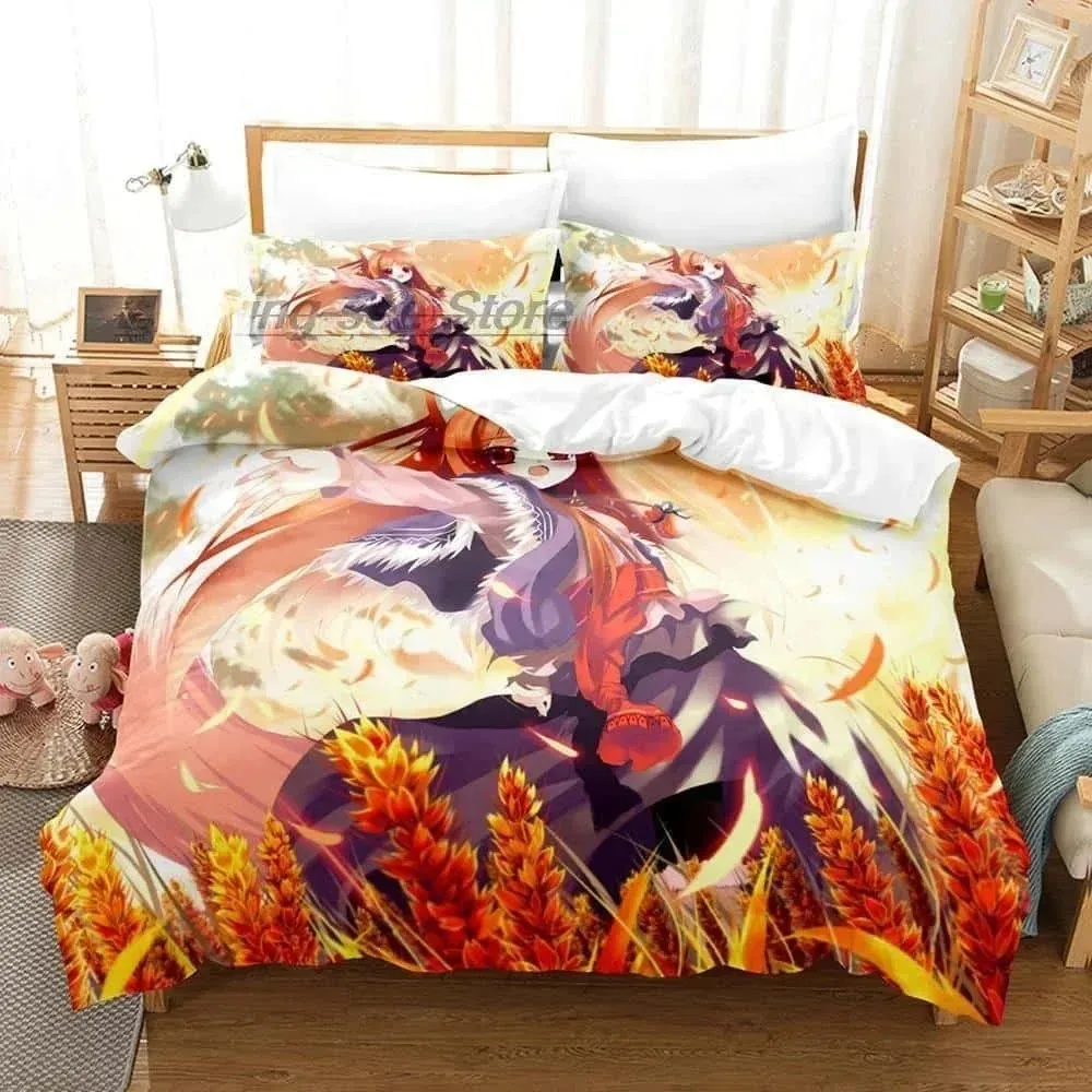3D Anime Spice and Wolf Bedding Set For Bedroom Soft Modern Bedspreads Comefortable Kids Duvet Cover Quilt Cover And Pillowcase