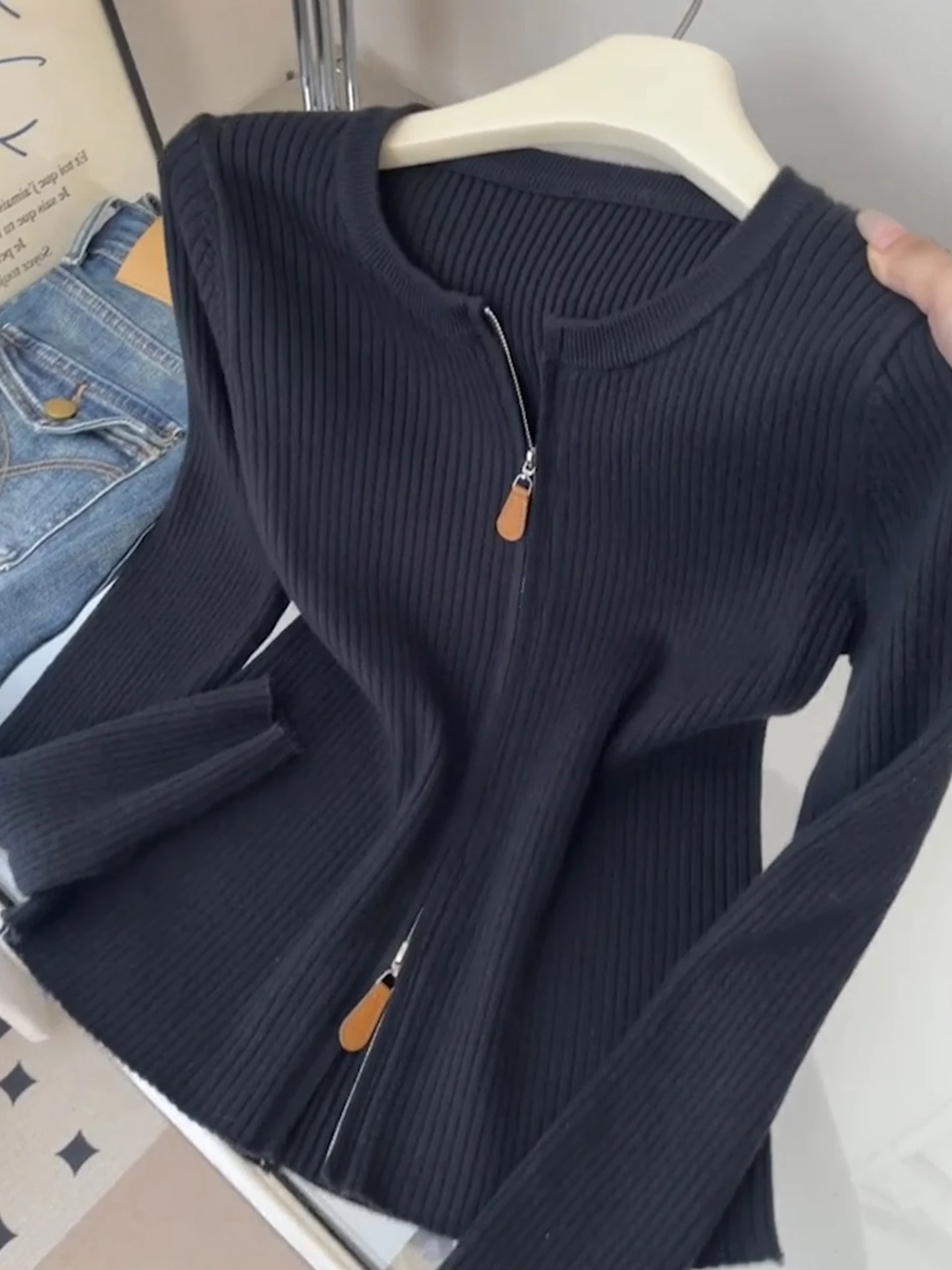 Cardigan lavorato a maglia lungo Sve rotondo Ne con doppia cerniera Base da donna irt Sli Leggero Lusso Sensazione Colore Pendolarismo...