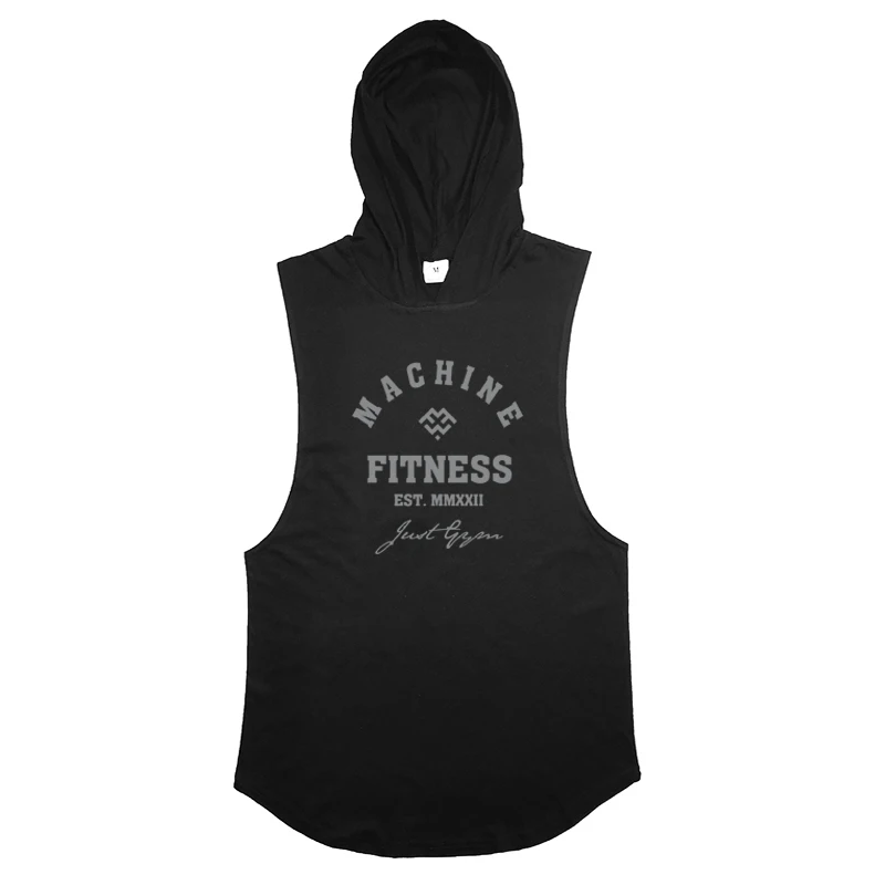 MACHINE FITNESS Herren GymTank Top Freizeit Baumwolle Bodybuilding Kleidung Sommer Muscle Fit Ärmellose Hoodies lose Sport Unterhemden