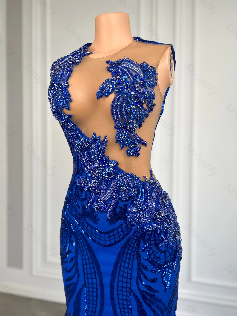 Elegant Royal Blue Mermaid Prom Dress For Black Girl Sparkly Lace Sequined Prom Party Gown African Women Long Prom Dresses