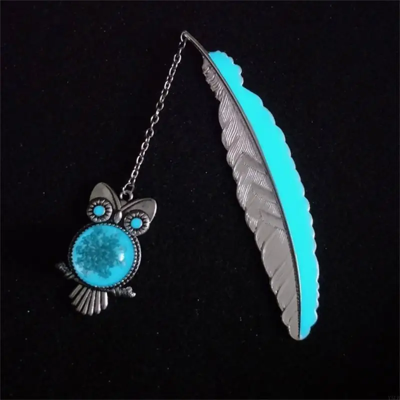 Y5LB Trendy Glow-in-the-Dark Metal Butterfly & Feather-shaped Page Clip