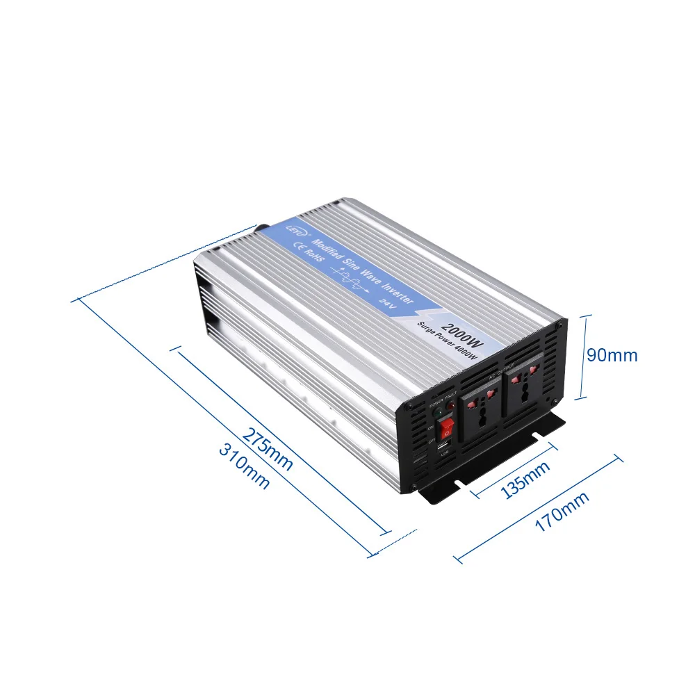 Hybrid inverter 2000w Power DC 12V 24V To AC 220V Voltage 50/60Hz Converter Solar Car Inverter With LED