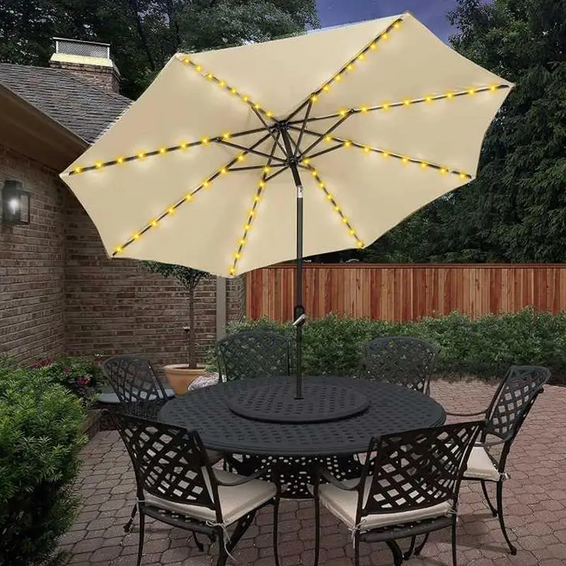 Solar LED Lighted Patio Umbrella Cantilever Hanging Umbrella With 8 Brightness Modes Outdoor Decors Suitable For Courtyard Beach