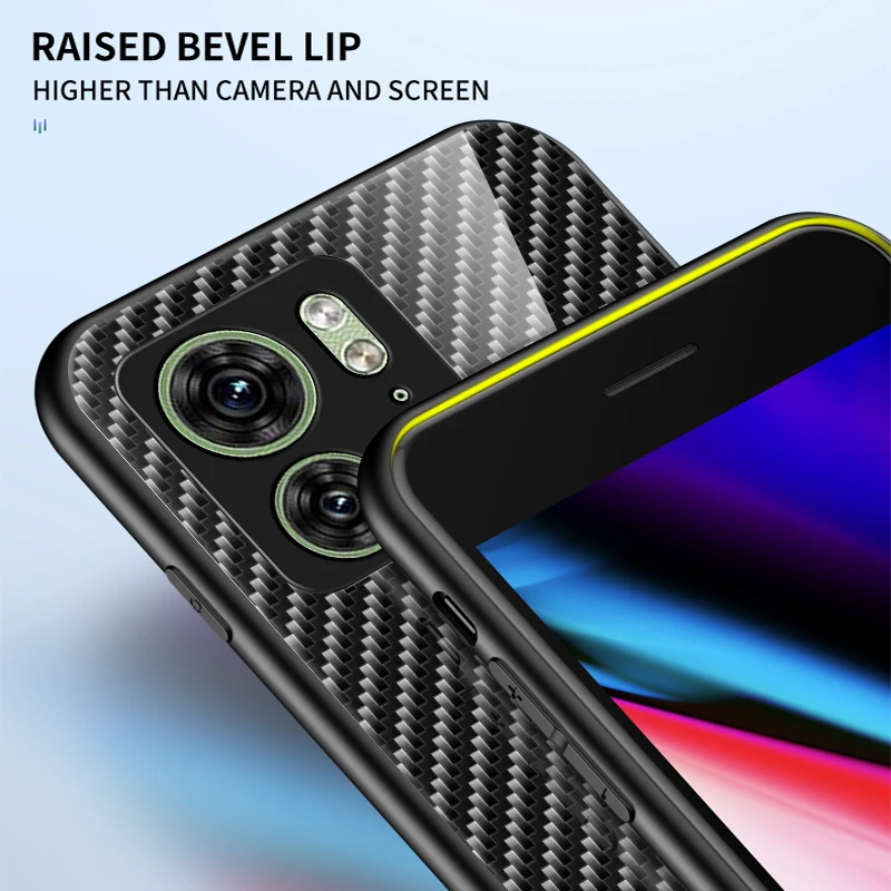 For Motorola Moto edge 40 Neo 30 20 Case Hard Tempered Glass Gradient Carbon Fiber Protective Back Cover For Moto edge 30 Ultra