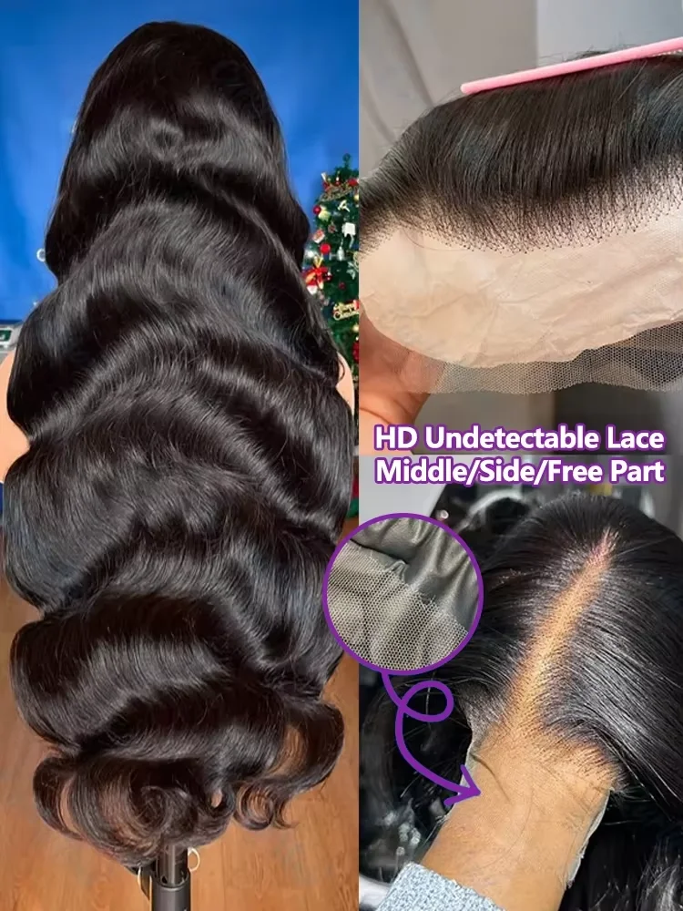 250Density 30 40 Inch 13x6 HD Transparent Body Wave Lace Front Human Hair Wigs Brazilian Wavy 13x4 Lace Frontal Human Hair Wig image 2