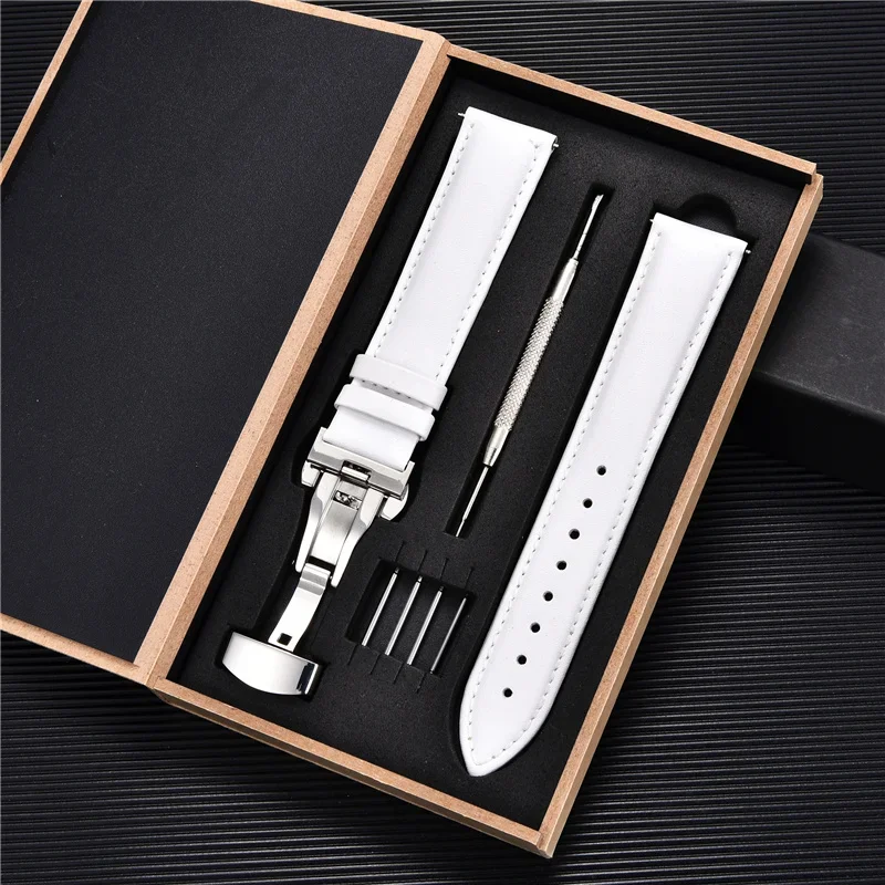 Genuine Leather Watchbands 16mm 18mm 20mm 22mm 24mm Universal Watch Butterfly Buckle Band Steel Buckle Strap Watch Band With Box