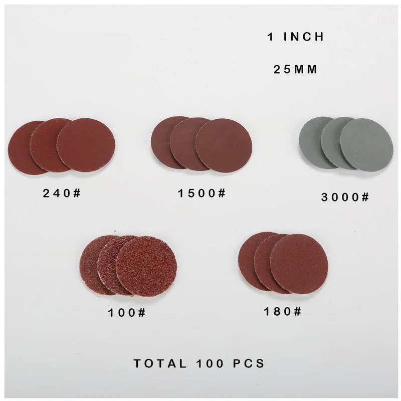 100 adet 1 inç 25mm zımpara diskleri ped 100-3000 Grit aşındırıcı parlatma pedi seti Dremel döner aracı sandaccessories aksesuarları