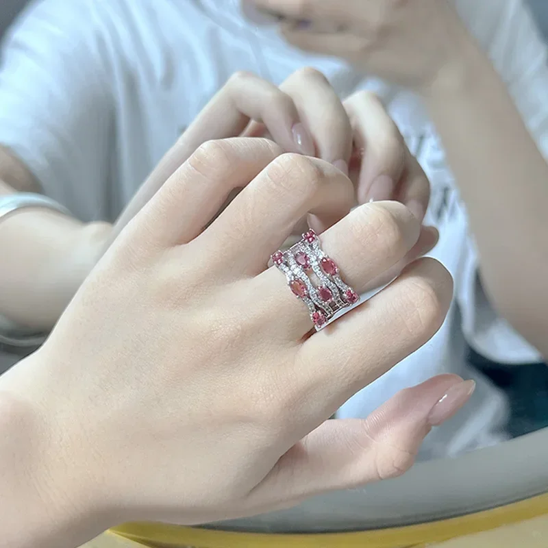 MDL Moissanit1 نمط خمر الأزرق شفافة التورمالين الدائري 18K روز كامل الماس حلقة نهاية مفتوحة #4