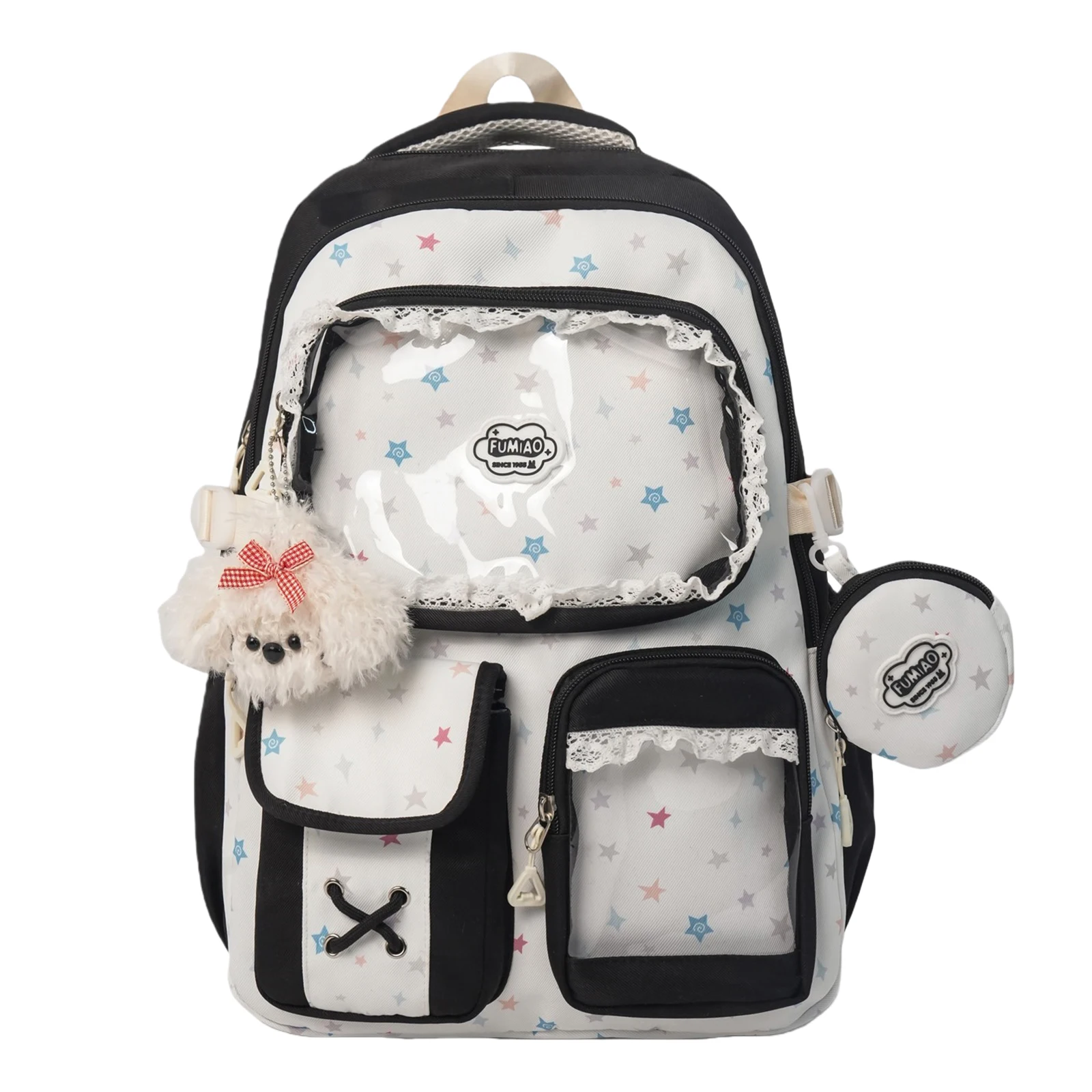 Women Nylon Cute Ita Backpack with Clear Insert Coquette with Pendant for Women Teens Cosplay Concert Gifts