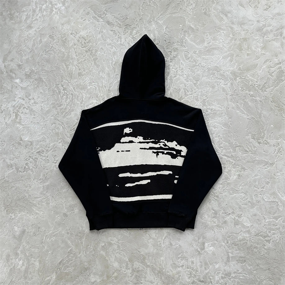 

Autumn Winter New Sle Letter Print Sweatirt Bla Knitted Zipper Hoodie Street Sle Loose Fit Long Sve Basic Color