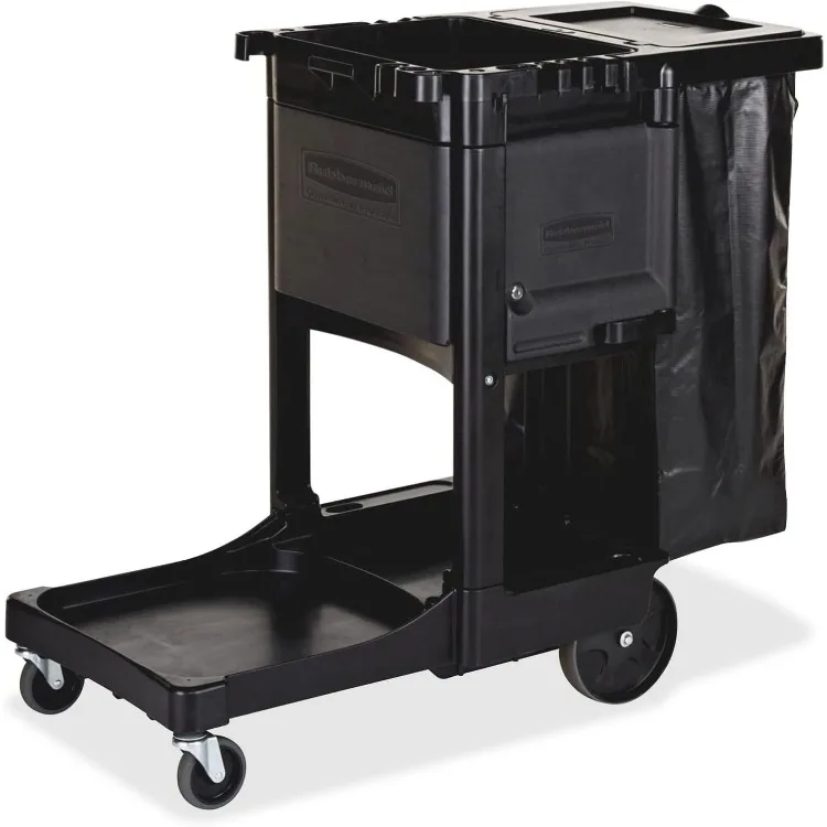 Commercial Products Executive Series Janitorial and Housekeeping Cleaning Cart with Locking Cabinet, Wheeled with Zippered Black