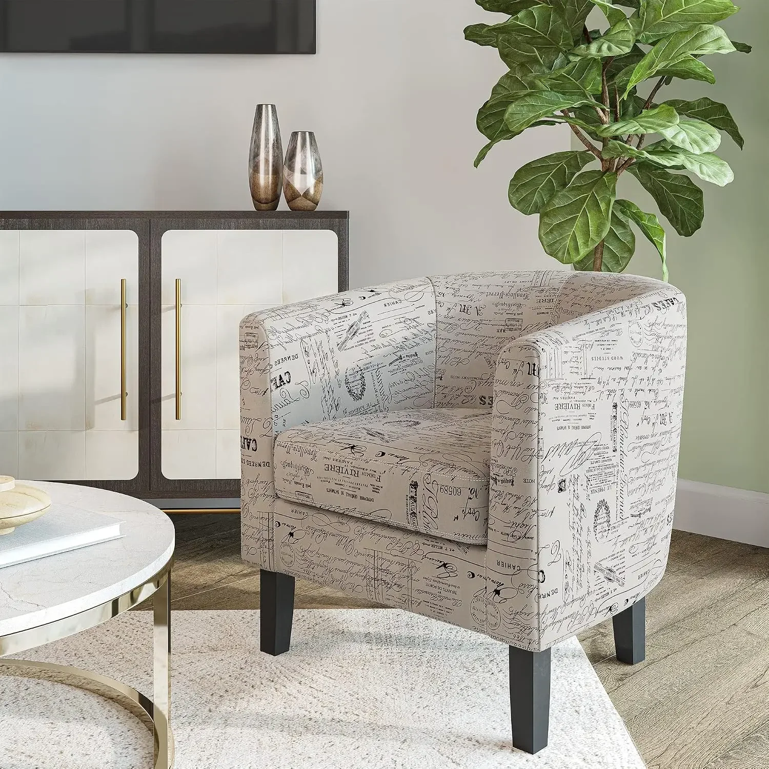 Accent Barrel Chair, Linen Round Chair Club Tub Sofa Corner Chair with Flared Legs and Cozy Soft Padding for Living Room Bedroom
