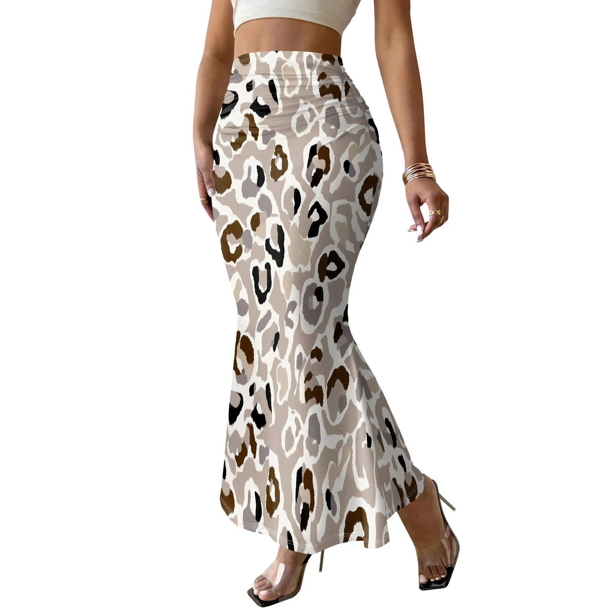 Leopard Print Maxi Skirt, High Waist Mermaid Hem, Bodycon Silhouette, Elegant Party Wear, S-2XL