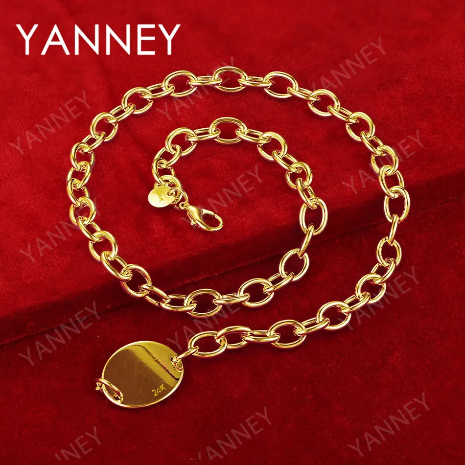 New 925 Sterling Silver Women 18K Gold Fine 18 Inches Round Necklace For Fashion Charm Jewelry Party Accessories