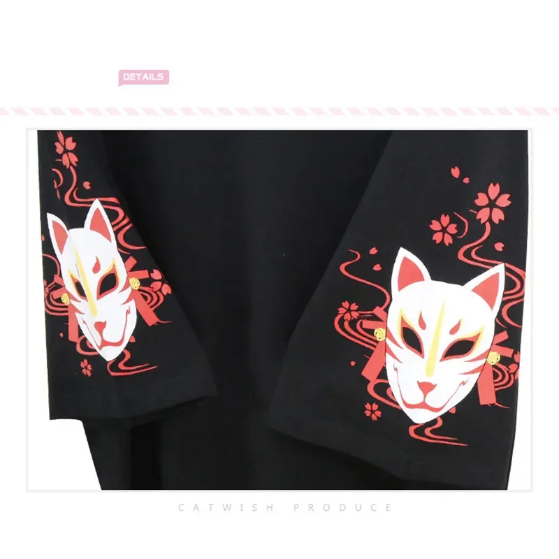Zomer dameskleding anime Vos gedrukt kruis lint vrouwen Lolita Meisjes Harajuku lente zwarte top rok hoodies M17