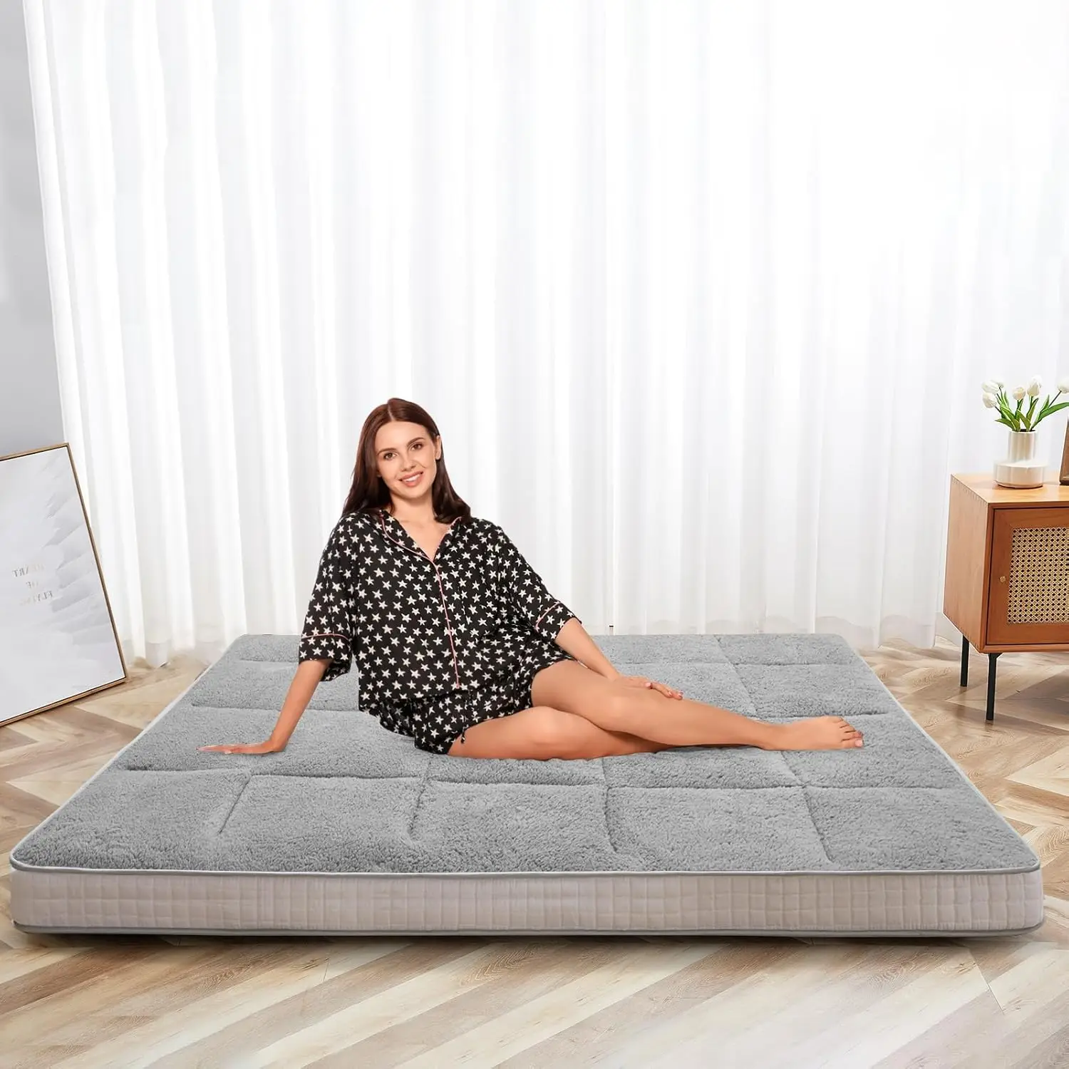 

Sherpa Japanese Floor Mattress Futon Mattress, Thicken Roll up Mattress Tatami Mat, Foldable Mattress Topper Sleeping