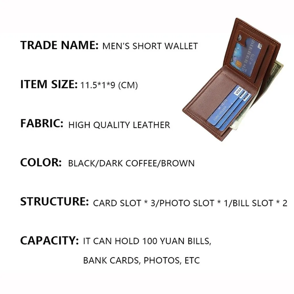 PU Leather Men's Short Wallet Multi-position Large Capacity Pocket Purse Waterproof Ultralight ID Card Holder Male