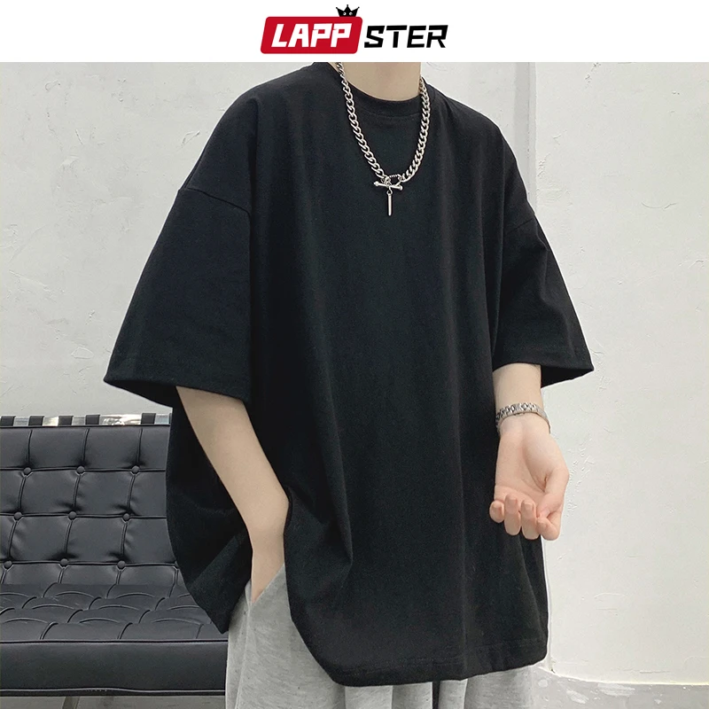 LAPPSTER Men Klein Blue Graphic T Shirts 2023 Summer Mens Harajuku Oversized T Shirt Male Cotton Casual Black Tees Short Sleeve