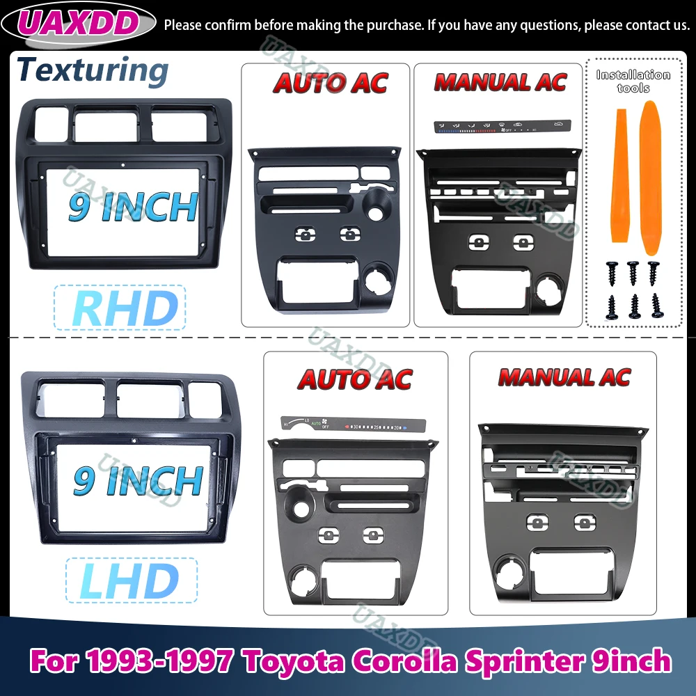 UAXDD 2 Din Car Android Frame For 1993-1997 Toyota Corolla Sprinter 9 Inch AUTO MANUAL AC Kit Panel Center Fascia Adapter Cable