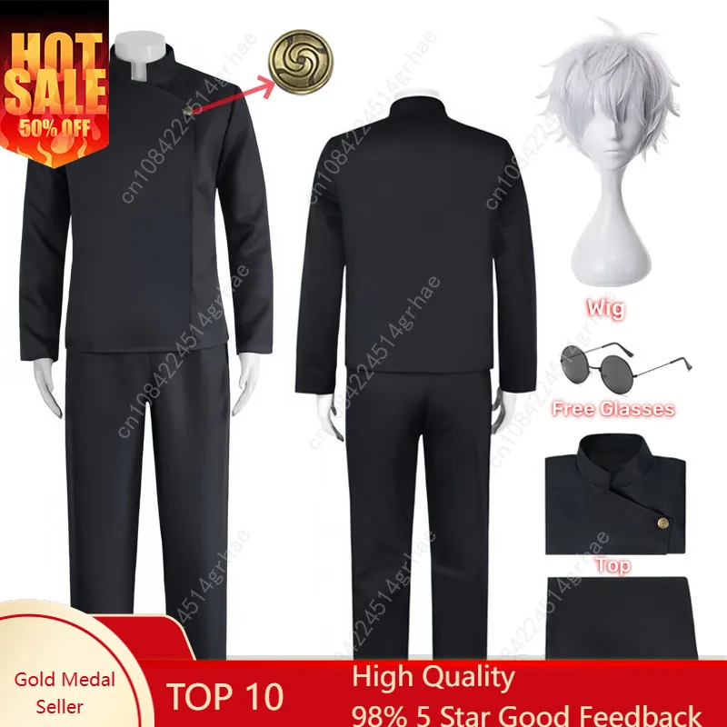 

Jujutsu Kaisen High School Gojo Satoru Cosplay Costume Uniform for Men Women Shirt Pants Wig Halloween Uniform Full Sets