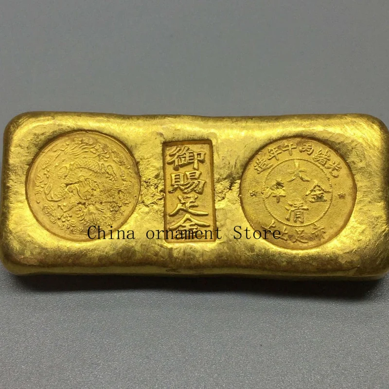 Royal-issued solid gold ingots, Qing Dynasty gold bars, brass replicas of antique gold ingots, imitation gold bricks, film and t
