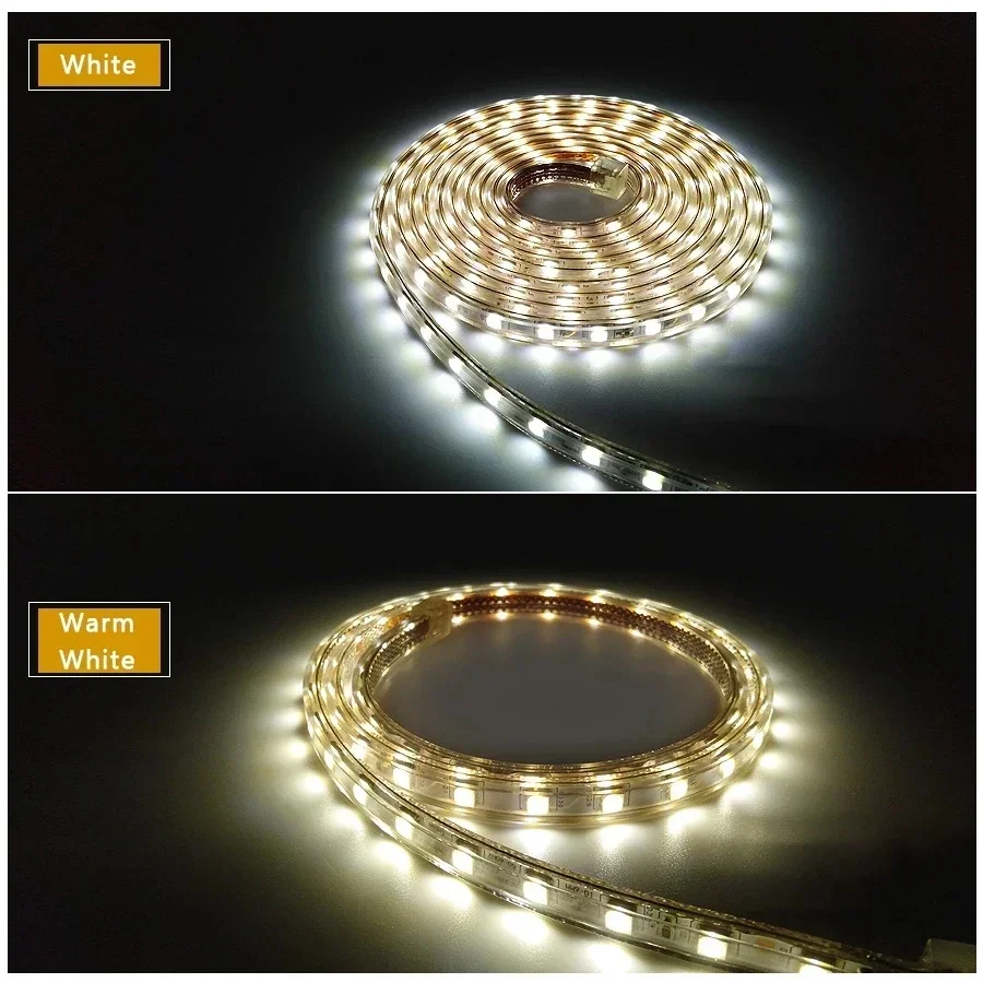 Pita Led putih luar ruangan anti air, lampu Strip Led 220V, kecerahan tinggi, pita Led Smd 5050 60Leds/M, pita colokan Eu untuk pencahayaan dapur, merah