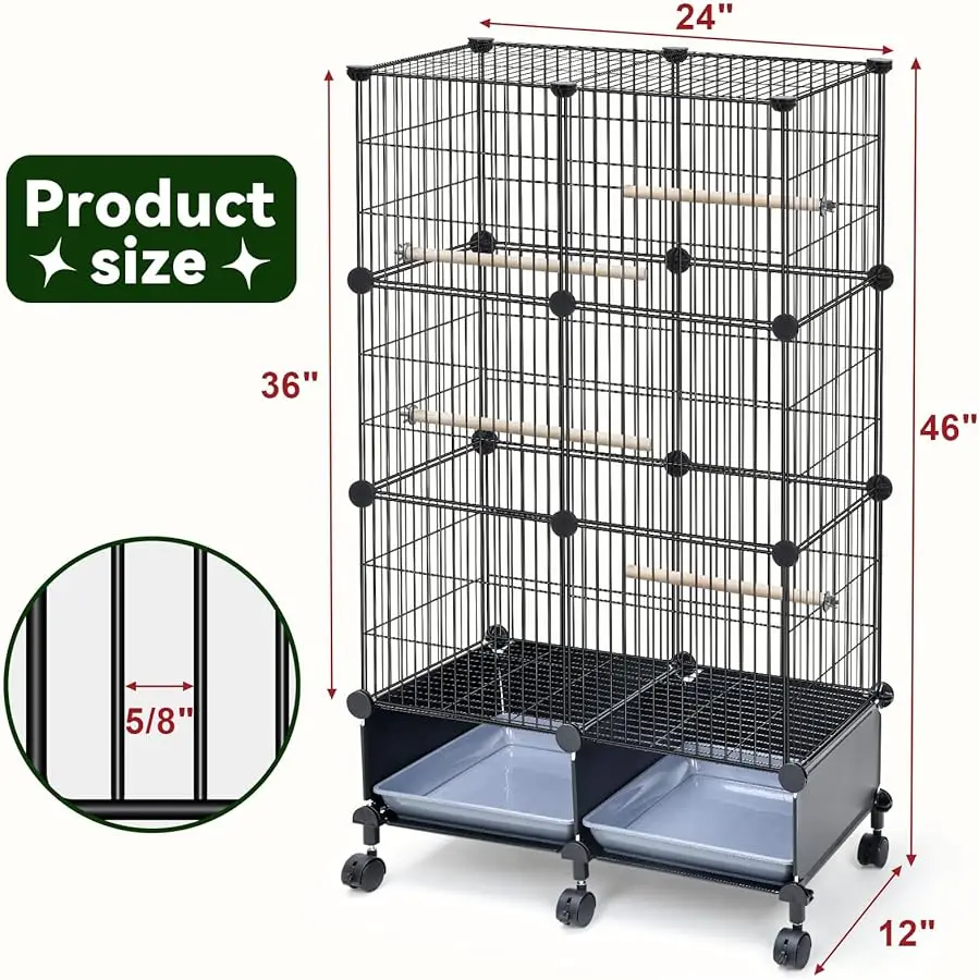 

46-Inch Bird Cage, with Wooden Perches, Metal Parakeet Cage with Slide-Out Tray, Water Bottle & Feeder, Bird Cages for Parrot, P