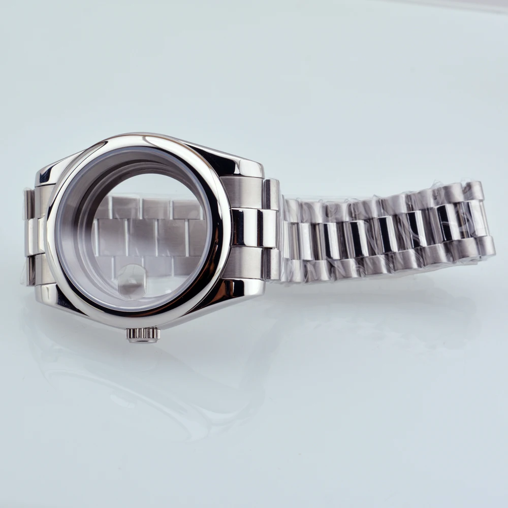 DEBERT 36MM/40MM silver Watch Case Fit NH34 NH35 NH36 PT5000 ETA2824 2836 Miyota 8215 8205 Movement Presidential Bracelet Strap