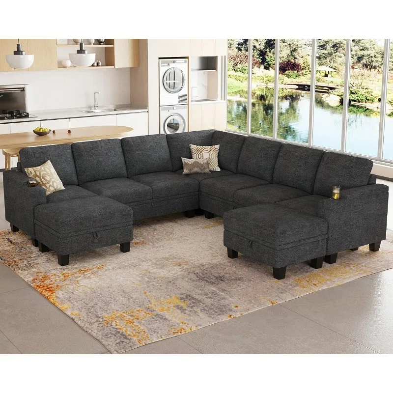 

Modular Sectional Sofa Couch with Storage U Shape Convertible Corner Couches for Living Room Dark Grey Couch