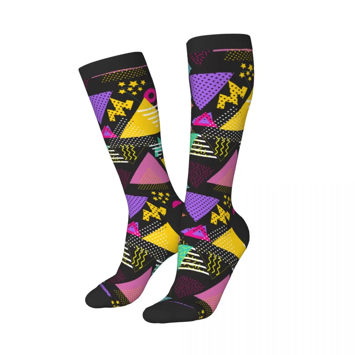 Stockings Funny Autumn Casual Warm Socks Geometric Retro 80s Style Pop Art Triangles Soft Winter Knee High Socks
