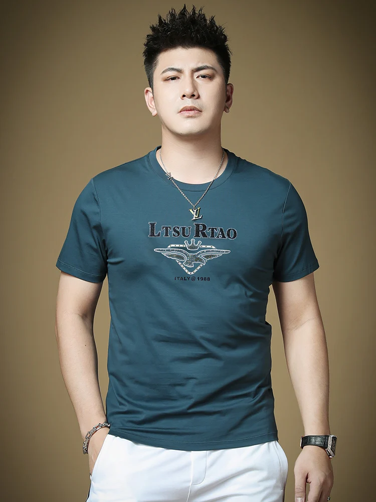 

Новая летняя мужская футболка из ледяного шелка, тонкая, розовая, модная, молодежная, с круглым вырезом, вязаная, из смесового хлопка