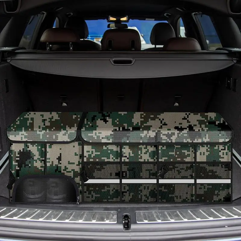 Car Trunk Organizer with Lid Foldable Large Capacity Storage Box Space-Saving Organizer with Reflective Strip Portable Storage