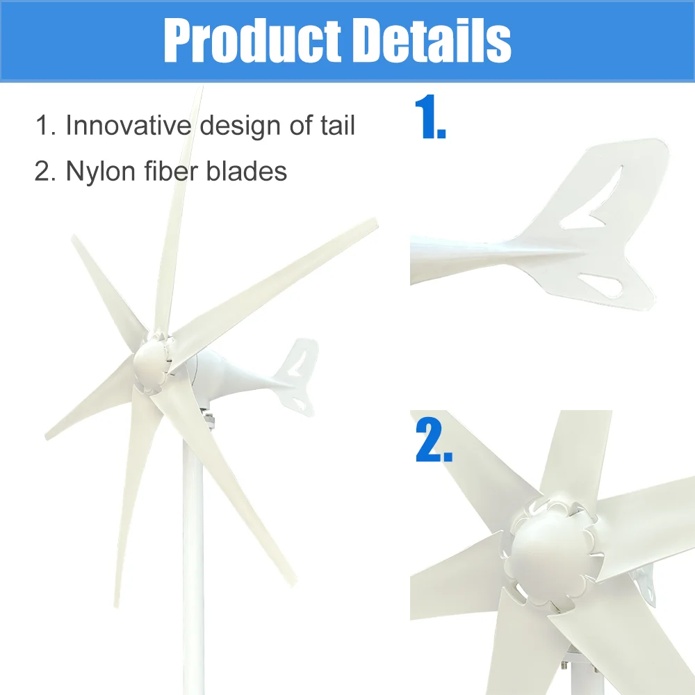 2000W Windmill Wind Turbine 12V 24V 48V Electric Generator Output 220V 230V 240V Complete Power Supply System Kit Home Appliance