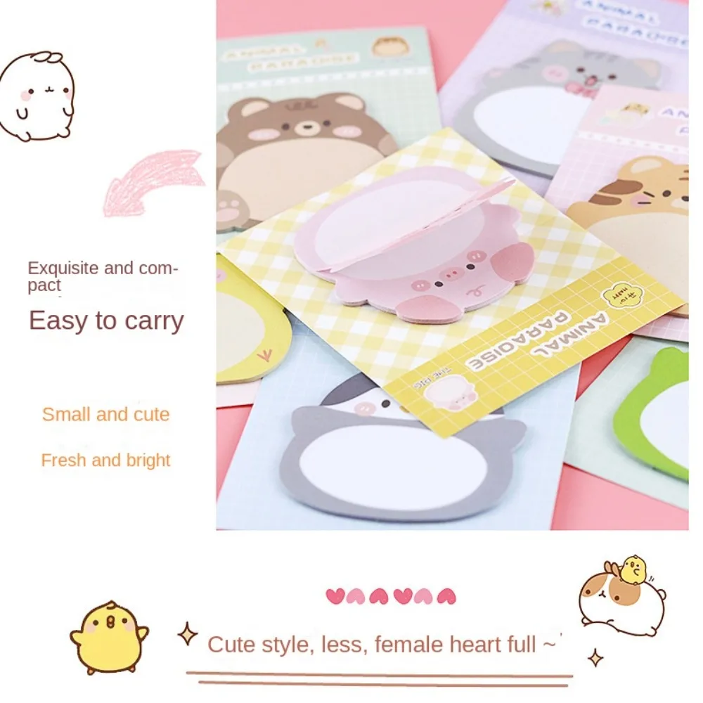 20 Sheets/pack Cute Cartoon Animal Sticky Notes Tiger Penguin Rabbit Bear Pig Adhesive Memo Pads Self-Stick Notes