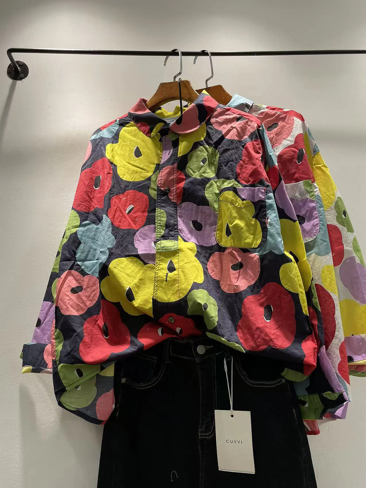 

Loose Long Sve Women's irt Spring Autumn Korean Sle Floral Print Turn-down Collar Single Button Casual Cotton Blouse