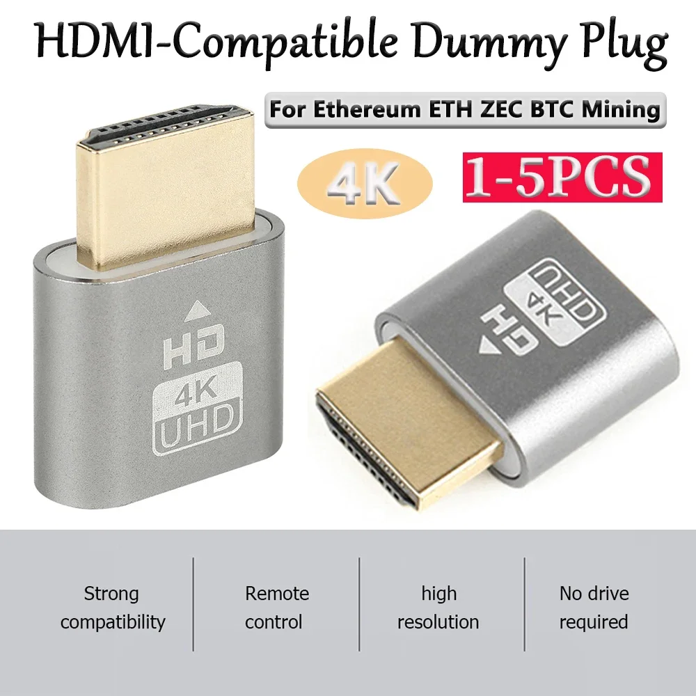 4k HDMI-kompatibler Dummy-Stecker Virtual Monitor Display Adapter Headless Ghost Display Emulator für Ether eum Eth Zec BTC Mining