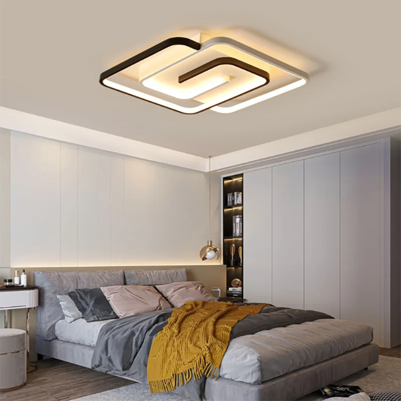 Bedroom Led Chandelier Light Black White Square Modern Ceiling Lamp Attic Living Room Dining Kitchen Interior Fixture