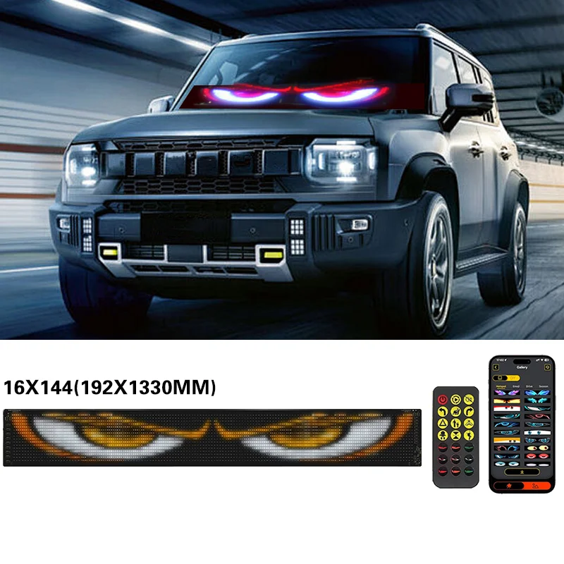 192x1330mm Devils Eyes LED Panel Matrix Screen Light APP Control Animation Display Screen Light for Car Truck Windshield