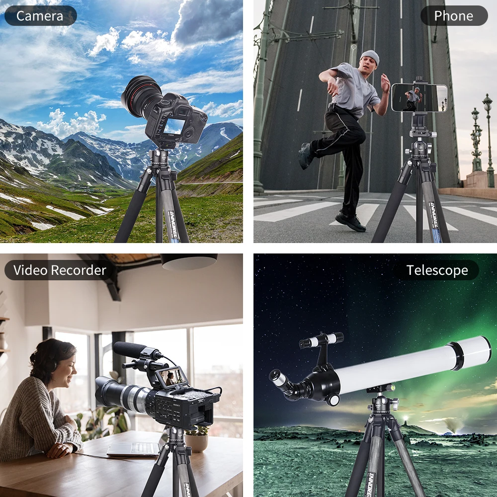 INNOREL P254C Carbon Fiber Stand Portable Compact Lightweight Travel Tripod Monopod for Digital DSLR Camera 25mm Tube Load 12kg
