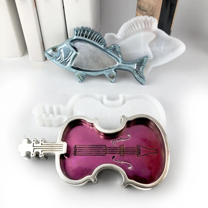 

Jewelry Storage Box Silicone Mold Fish/Violin Shaped Organizers Box Concrete Plaster Mold Storage Decorative Resin Mould