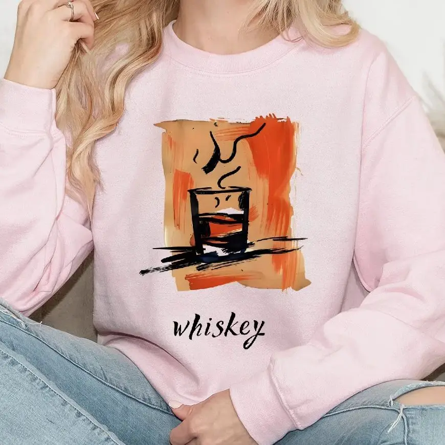 Hand Drawn Whisky Cool Unique Design Retro Vintage Sweatshirt Graphic Hoodies Y2K Casual Daily Wear Versatile Stylish Pullover