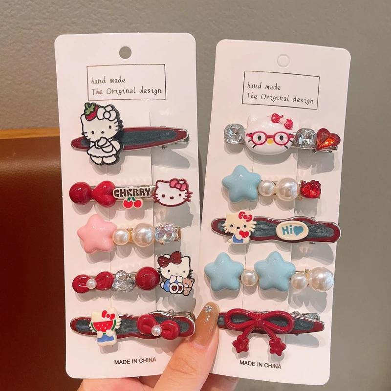 5Pcs Girl's Fashion Cute Cartoon Flash Diamond Hello Kitty Hair Pin Hairpin Girl Bangs Hair Accessories Child Forehead Hair Clip - Image 6