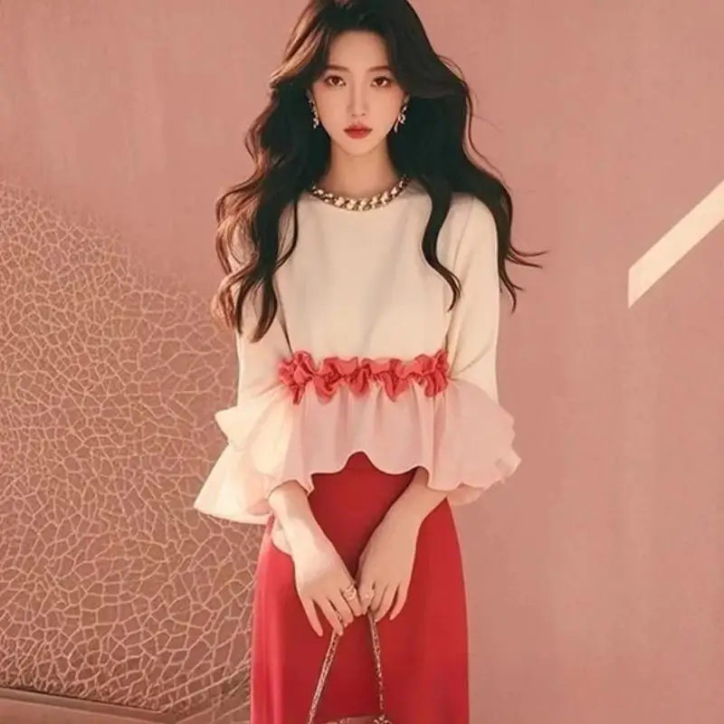 Hot 2026 Spring Autumn New Women French Style Fragrant Tops Skirt Set Fashion Versatile with A Unique Design Sense Two Piece Set