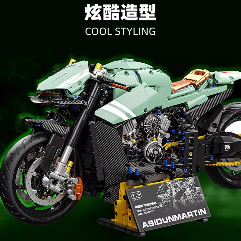 10749 2176pcs MOC Technical 1:5 Motorcycle Building Blocks Model Assembling Locomotive Bricks Toys for Children Christmas Gift