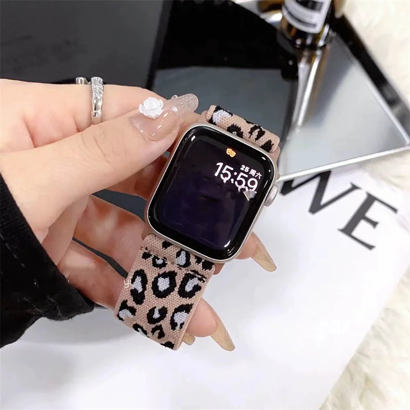 Korea Retro Leopard Print Strap For Apple Watch Band 49mm 41mm 45mm 40 44mm 38 42 For iwatch Series 8 7 SE 6 5 Correa Watchband