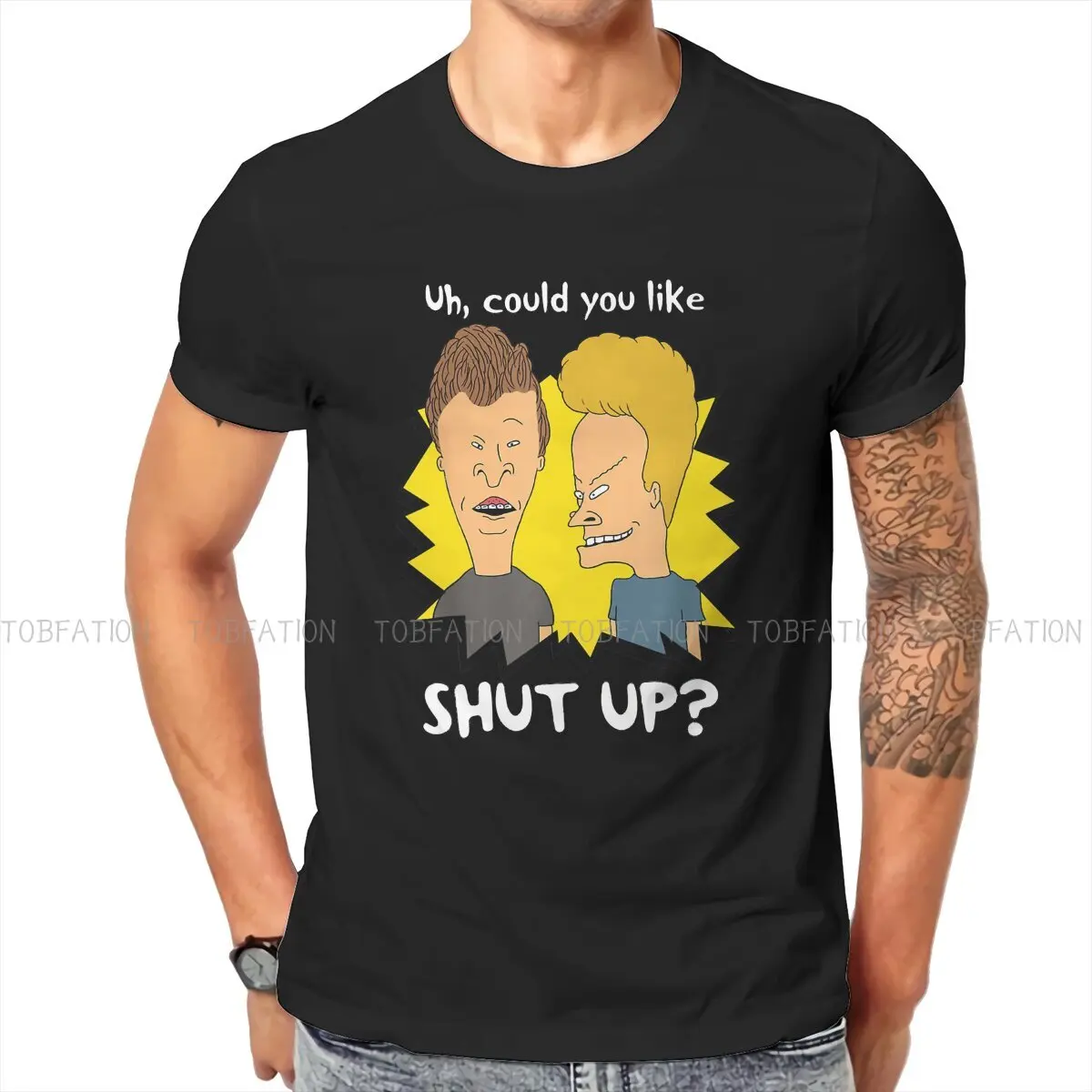 

Beavis and Butthead Funny Sarcastic Cartoon Shut Up Graphic T Shirt Men Tees Summer Polyester Clothing Harajuku Crewneck TShirt